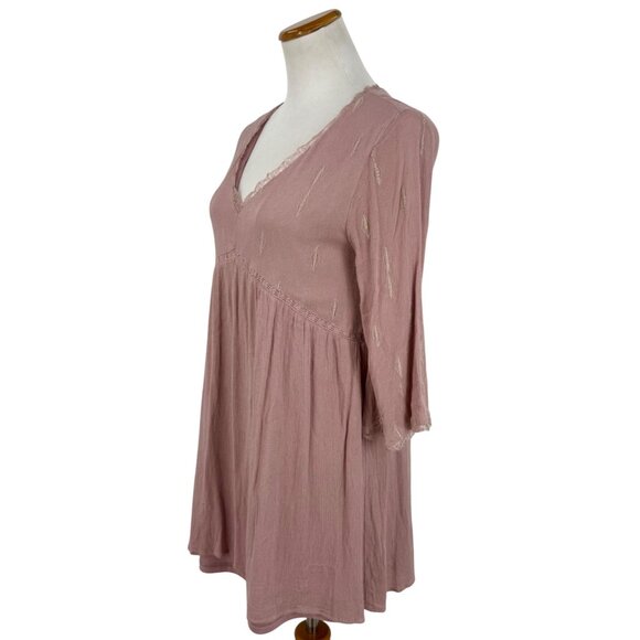 Blue Rain Embroidered Mauve Pink Lace Trim Babydoll Mini Dress S | Coquette Boho - Picture 6 of 16